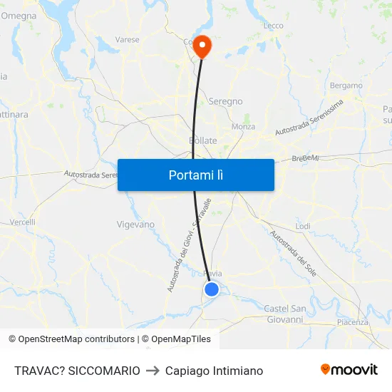 TRAVAC? SICCOMARIO to Capiago Intimiano map