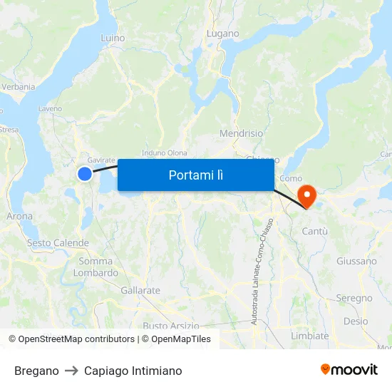 Bregano to Capiago Intimiano map