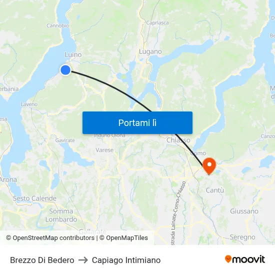 Brezzo Di Bedero to Capiago Intimiano map