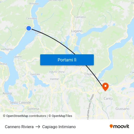 Cannero Riviera to Capiago Intimiano map