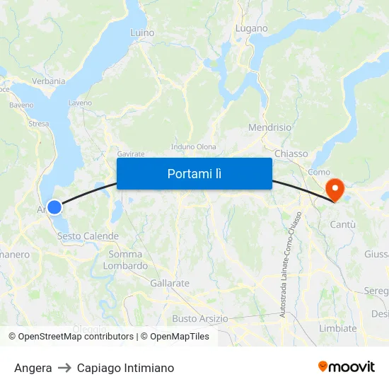 Angera to Capiago Intimiano map