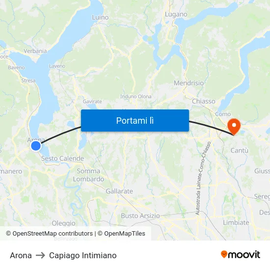 Arona to Capiago Intimiano map