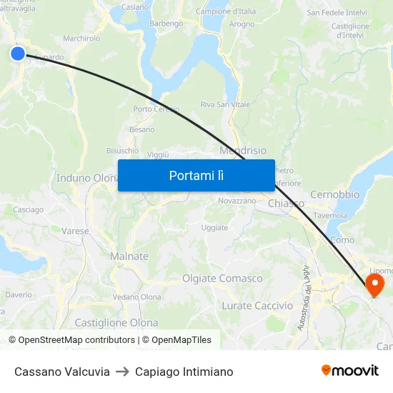Cassano Valcuvia to Capiago Intimiano map