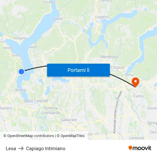Lesa to Capiago Intimiano map