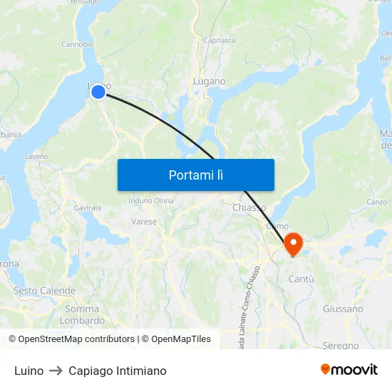 Luino to Capiago Intimiano map
