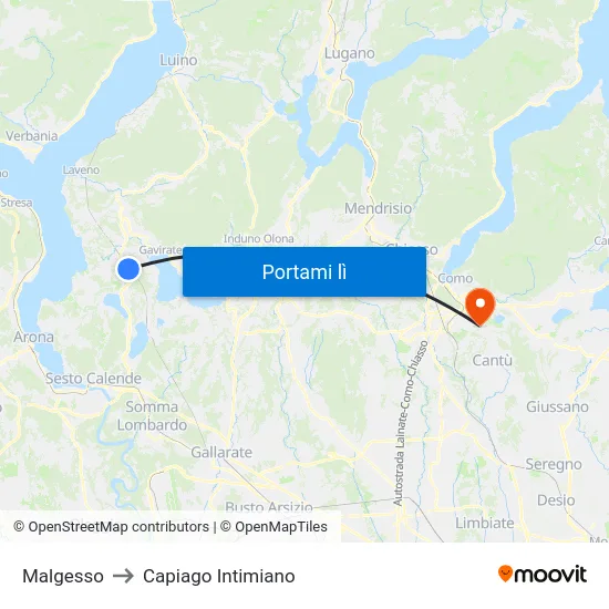 Malgesso to Capiago Intimiano map