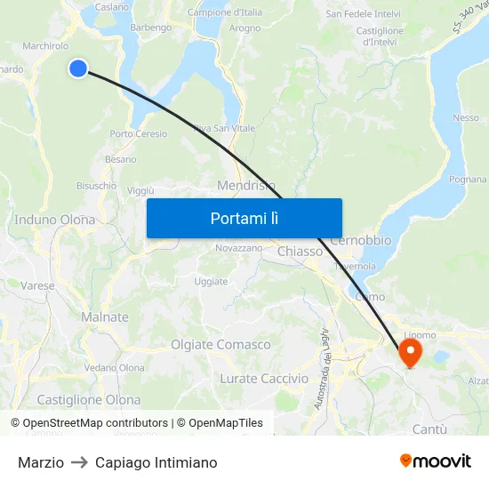 Marzio to Capiago Intimiano map