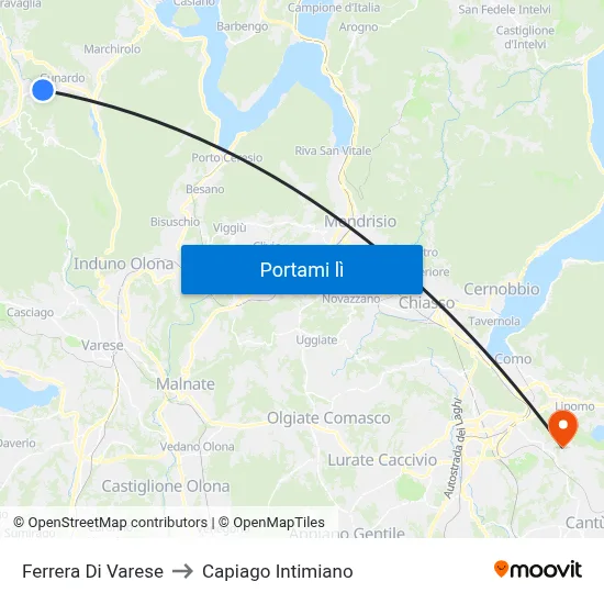 Ferrera Di Varese to Capiago Intimiano map