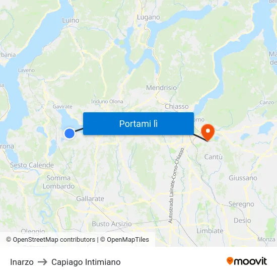 Inarzo to Capiago Intimiano map