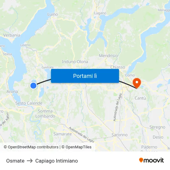 Osmate to Capiago Intimiano map