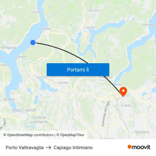 Porto Valtravaglia to Capiago Intimiano map