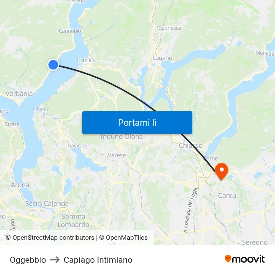 Oggebbio to Capiago Intimiano map
