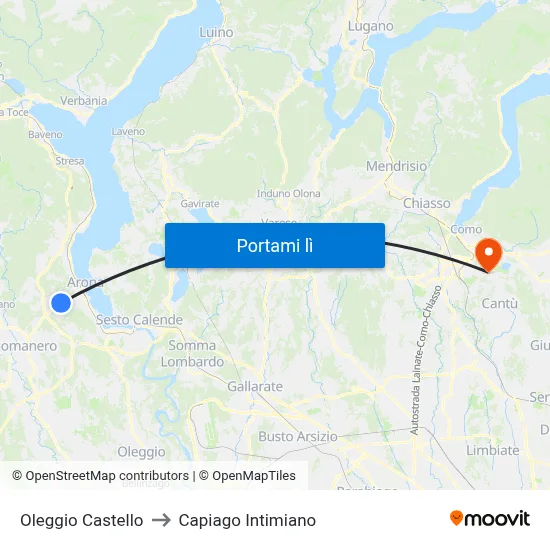 Oleggio Castello to Capiago Intimiano map