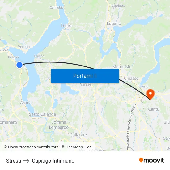 Stresa to Capiago Intimiano map