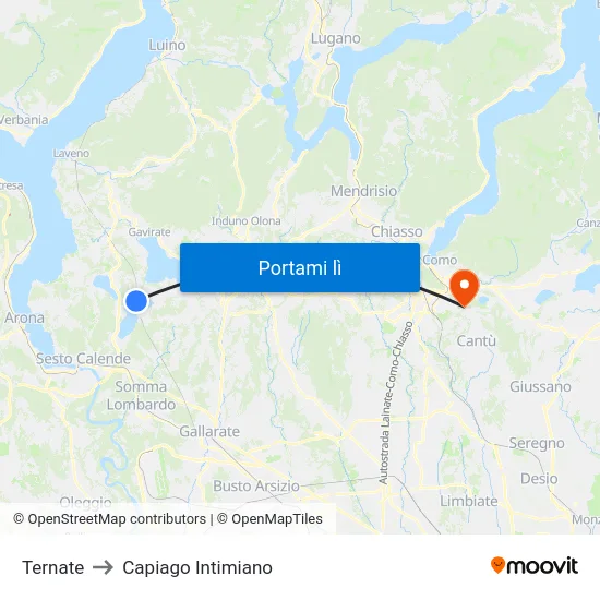 Ternate to Capiago Intimiano map