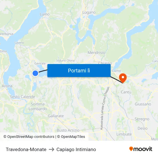 Travedona-Monate to Capiago Intimiano map