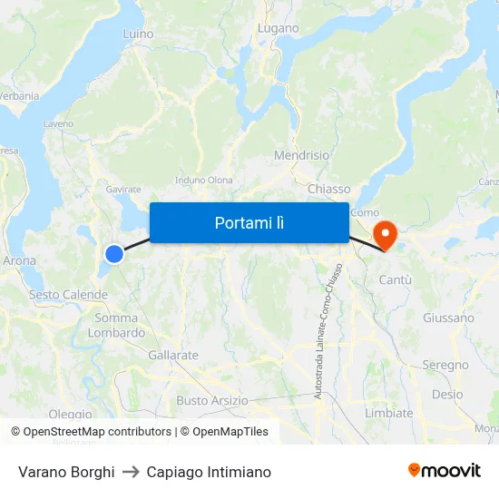 Varano Borghi to Capiago Intimiano map