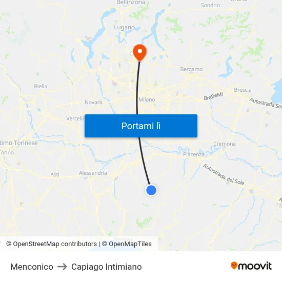 Menconico to Capiago Intimiano map