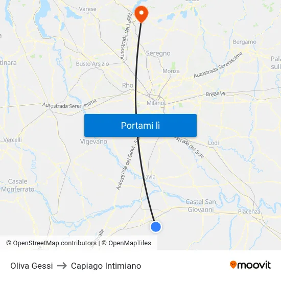 Oliva Gessi to Capiago Intimiano map