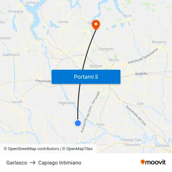 Garlasco to Capiago Intimiano map