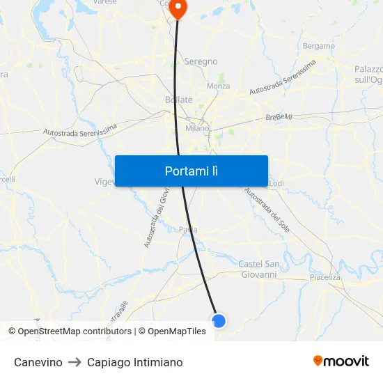 Canevino to Capiago Intimiano map