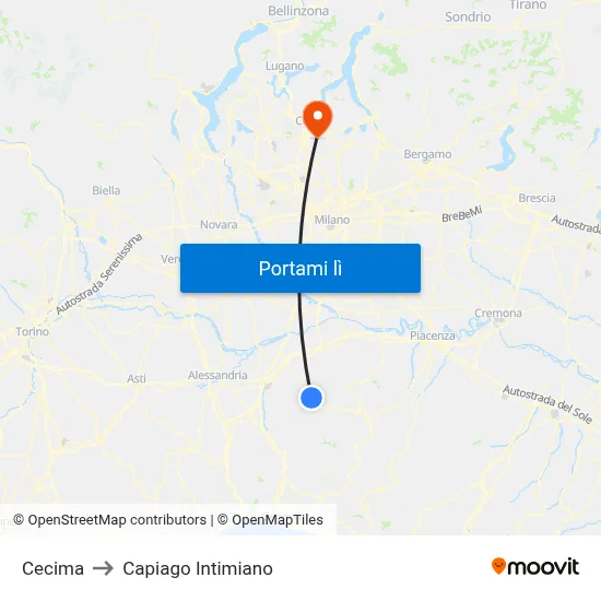 Cecima to Capiago Intimiano map