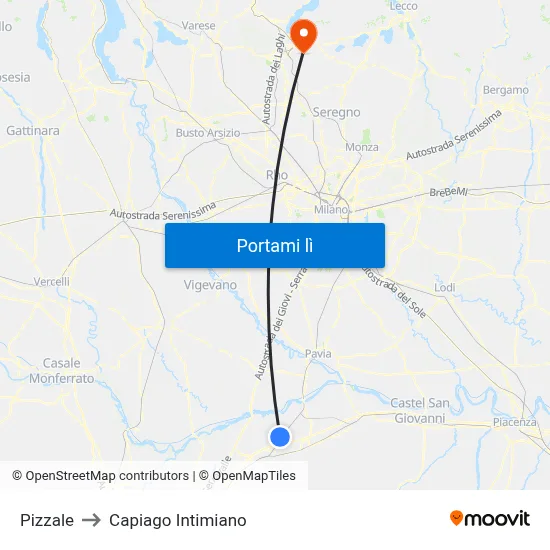 Pizzale to Capiago Intimiano map