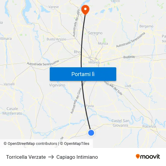Torricella Verzate to Capiago Intimiano map