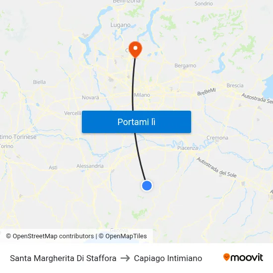 Santa Margherita Di Staffora to Capiago Intimiano map