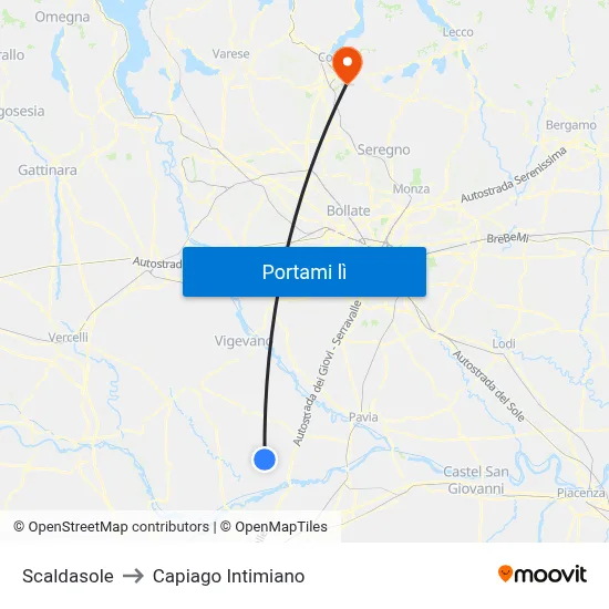 Scaldasole to Capiago Intimiano map