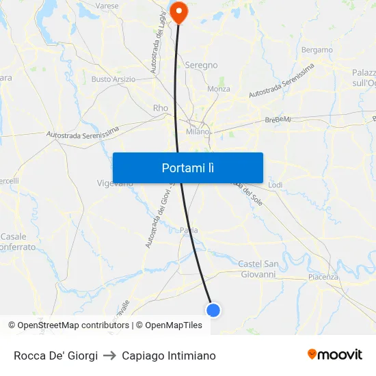 Rocca De' Giorgi to Capiago Intimiano map
