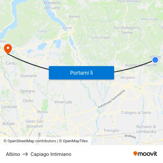 Albino to Capiago Intimiano map