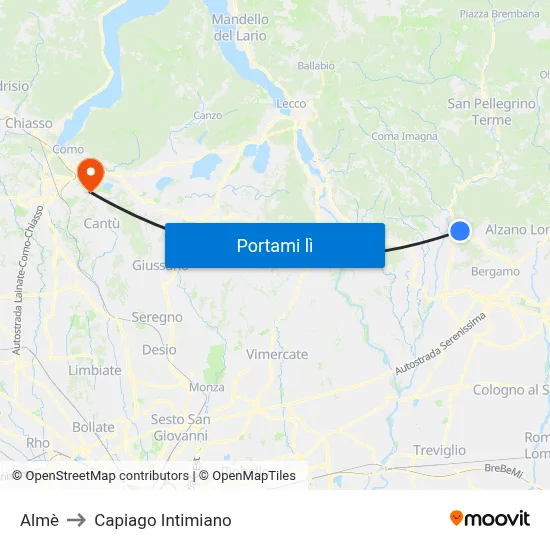Almè to Capiago Intimiano map