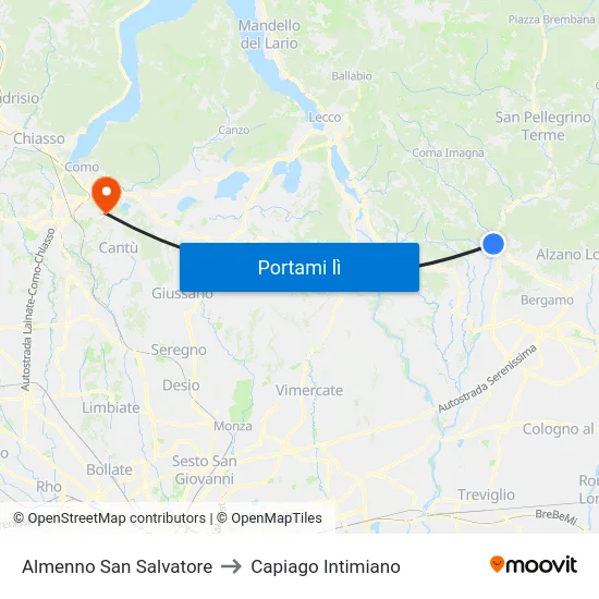 Almenno San Salvatore to Capiago Intimiano map