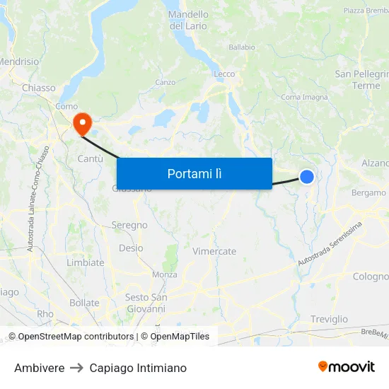 Ambivere to Capiago Intimiano map