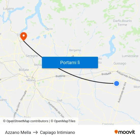 Azzano Mella to Capiago Intimiano map