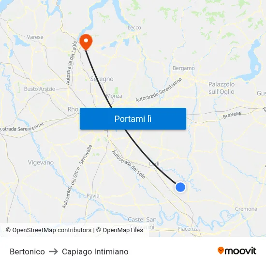 Bertonico to Capiago Intimiano map