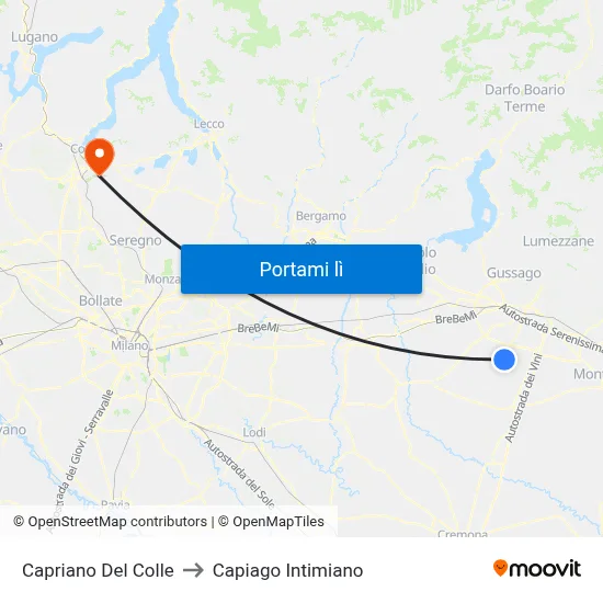 Capriano Del Colle to Capiago Intimiano map