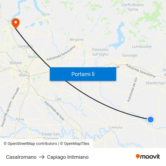 Casalromano to Capiago Intimiano map