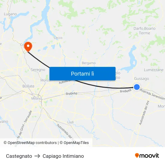 Castegnato to Capiago Intimiano map