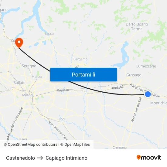 Castenedolo to Capiago Intimiano map