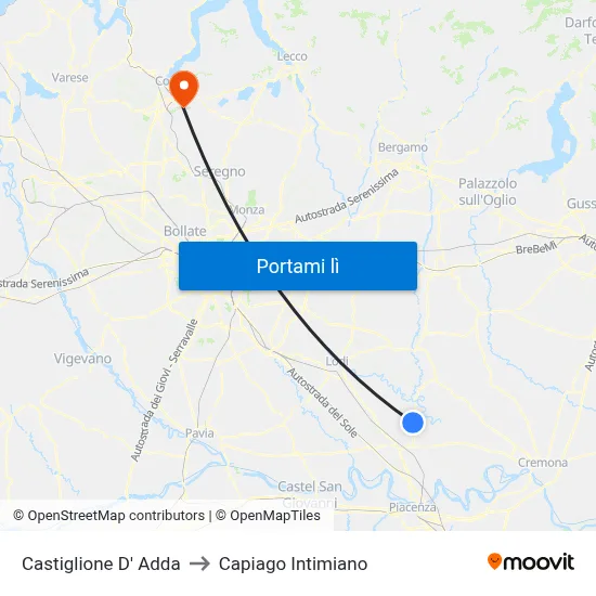 Castiglione D' Adda to Capiago Intimiano map