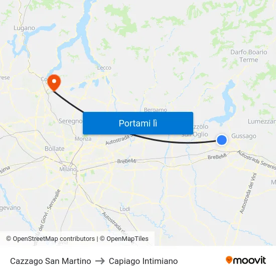 Cazzago San Martino to Capiago Intimiano map