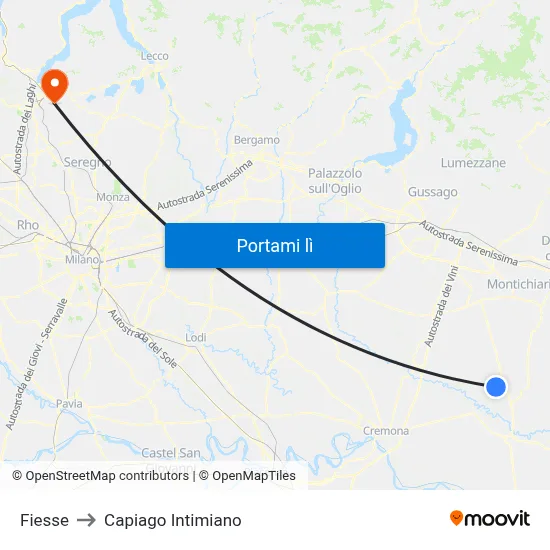 Fiesse to Capiago Intimiano map