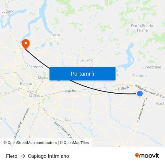 Flero to Capiago Intimiano map