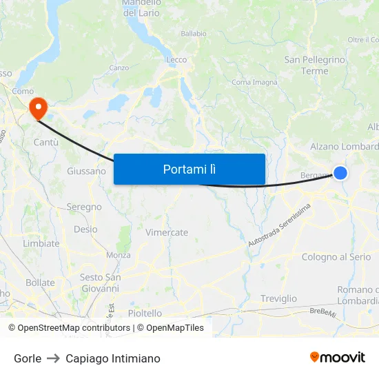 Gorle to Capiago Intimiano map