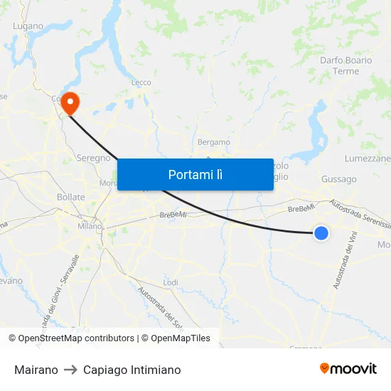 Mairano to Capiago Intimiano map