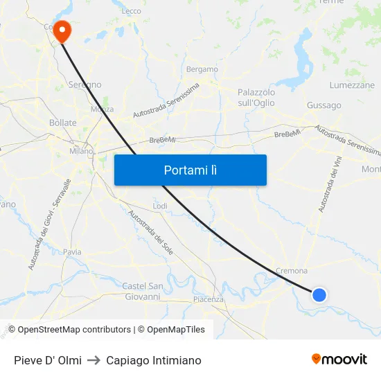Pieve D' Olmi to Capiago Intimiano map