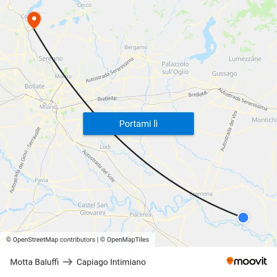 Motta Baluffi to Capiago Intimiano map