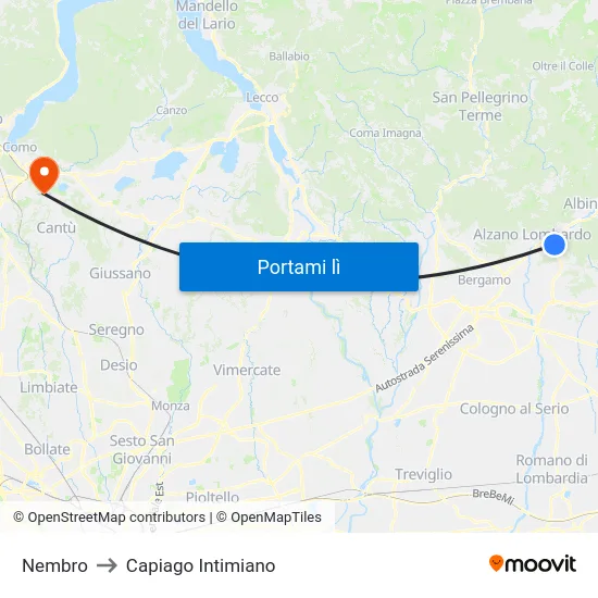 Nembro to Capiago Intimiano map